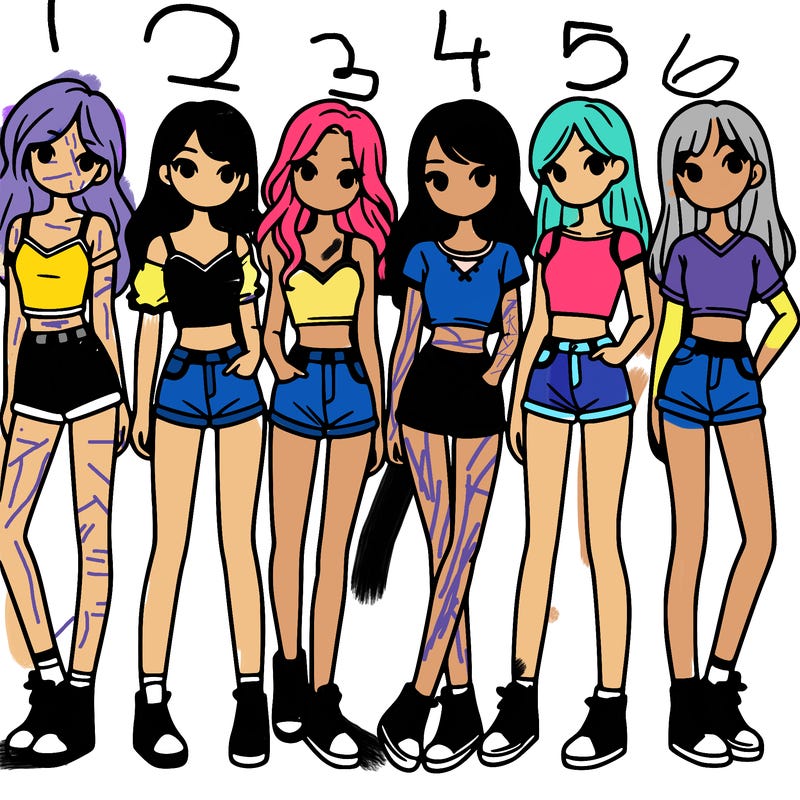 a group of girls wearing crop tops and shorts