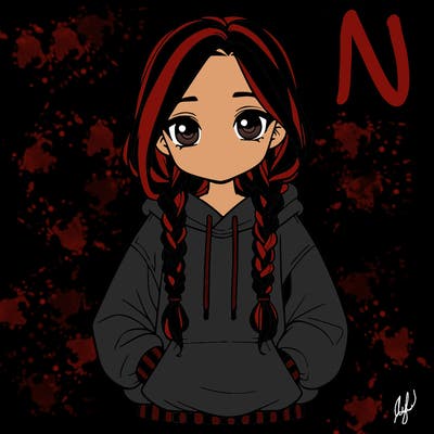 a realistic girl with a oversized hoodie and she has braids