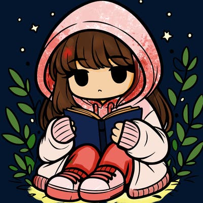 girl in oversized hoodie reading a book