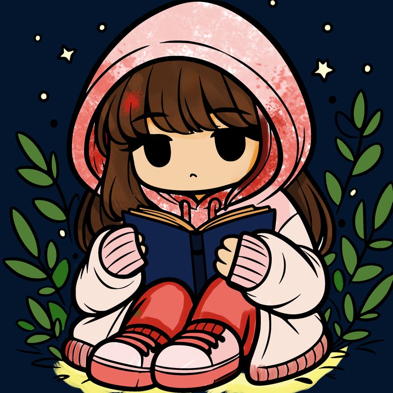 girl in oversized hoodie reading a book