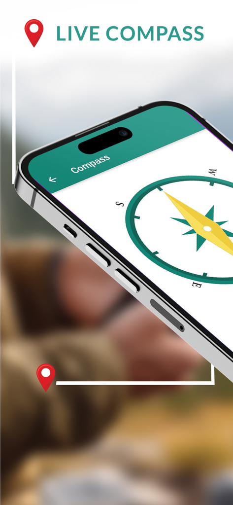 Live Satellite View & Maps - Ein Smartphone, das die Live-Kompass-Funktion in der Live Satellitenansicht und Karten-App anzeigt.