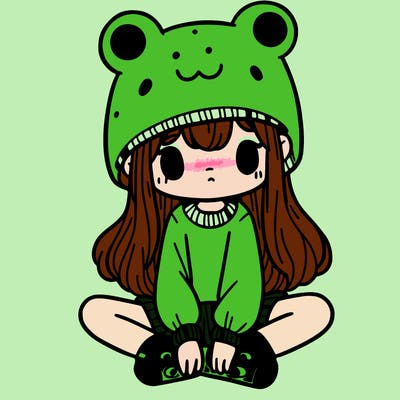 a girl wearing a frog hat and some frog socks