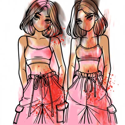 two girls with crop top with baggy pants