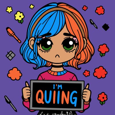 a girl holding a sign saying i'm quitting