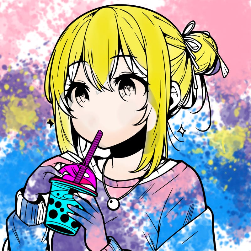 manga character drinking boba