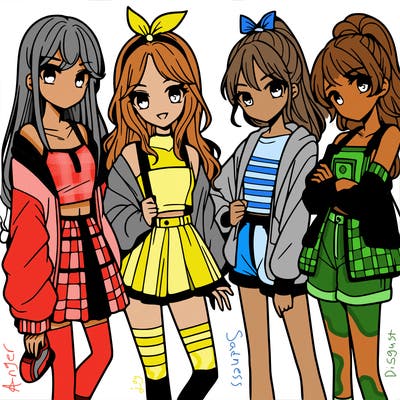 teen manga girls group of 4