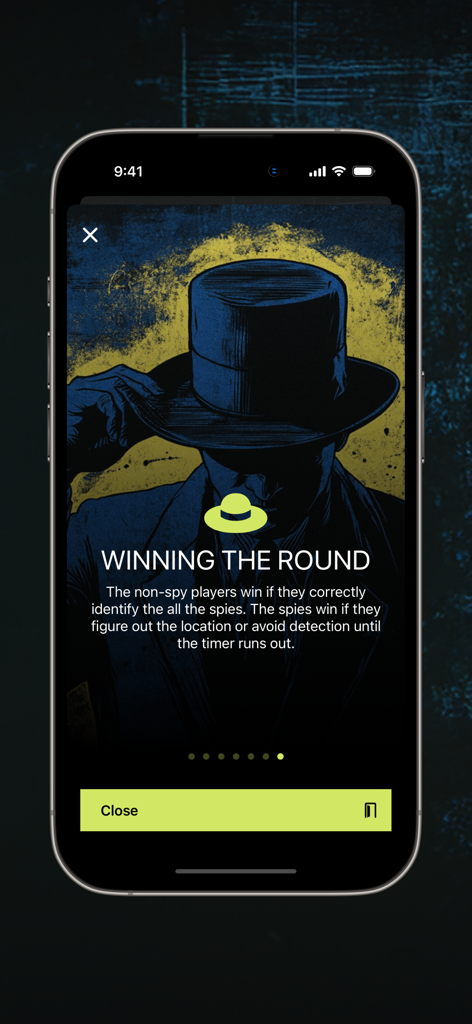 Spy: The Party Game - Schermata delle regole per Spy The Party Game che spiega come i giocatori non spie e le spie vincono un round