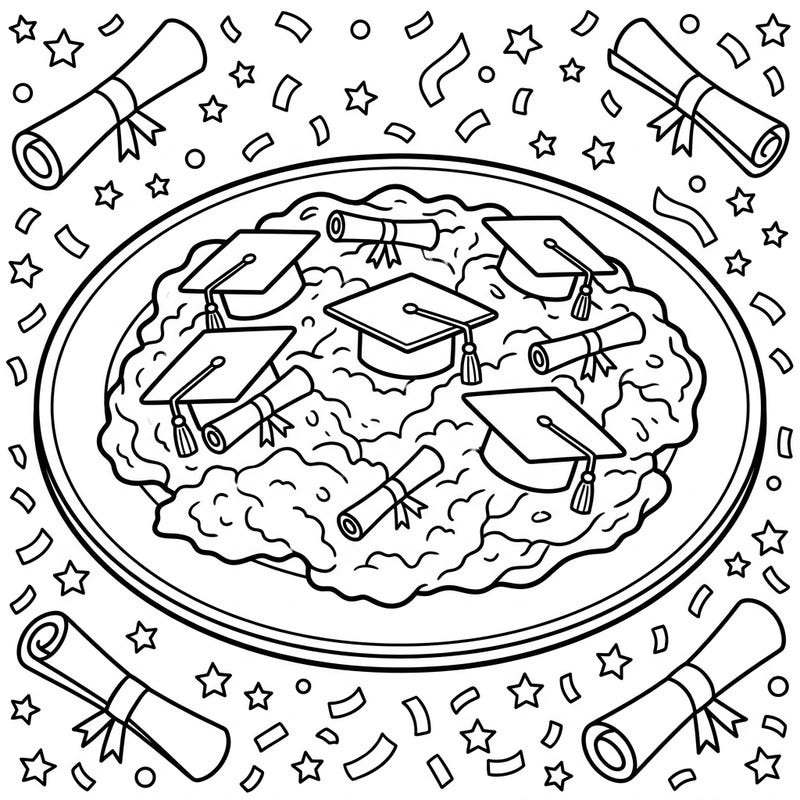 Commemorate a special graduation with this uniquely creative coloring page featuring a delightful plate of scrambled eggs adorned with academic symbols. It’s a wonderfully whimsical way to celebrate milestones and artistic expression.