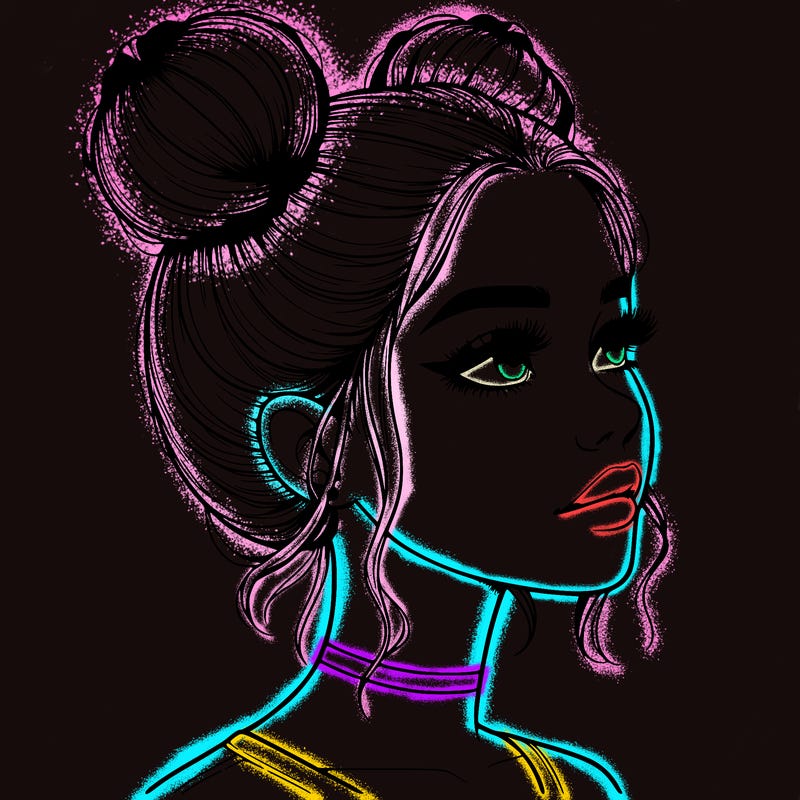 realistic girl with buns on the top of her head