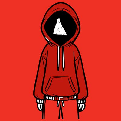 faceless girl in a tracksuit with a hood on and no hair