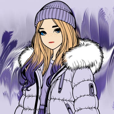 a realistic girl with puffy jacket and beanie