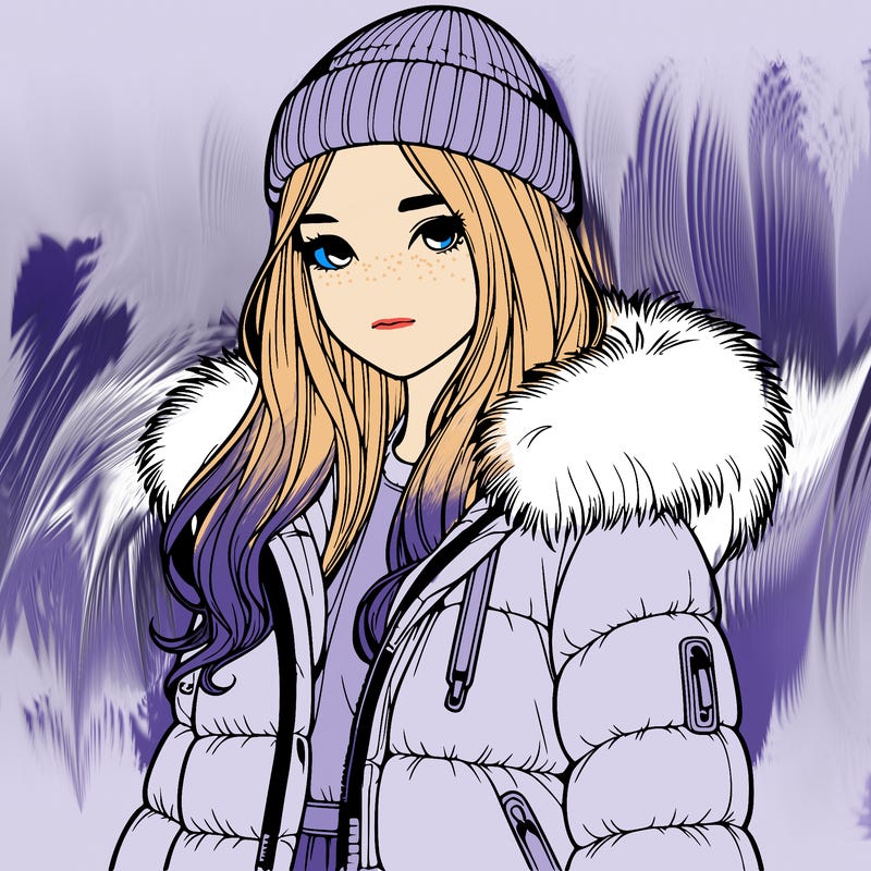 a realistic girl with puffy jacket and beanie
