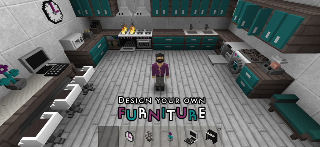 Survivalcraft 2 - A blocky modern kitchen interior in Survivalcraft 2 showcasing the custom furniture design feature