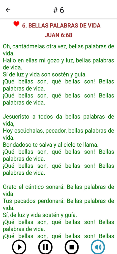 IGLESIA DE CRISTO HIMNARIO - Spanish lyrics for the hymn Bellas Palabras de Vida in the Iglesia de Cristo app