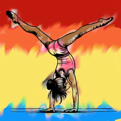 realistic gymnastic hand stand girl in four splits