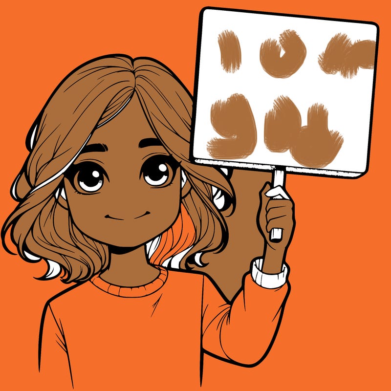 realistic girl holding up a sign