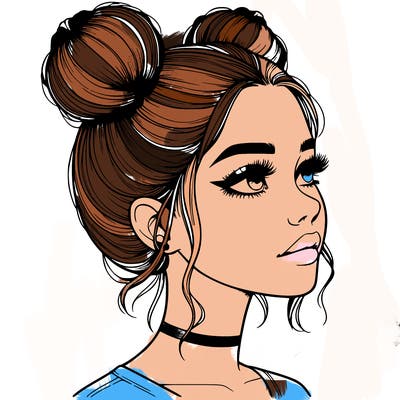 realistic girl with buns on the top of her head