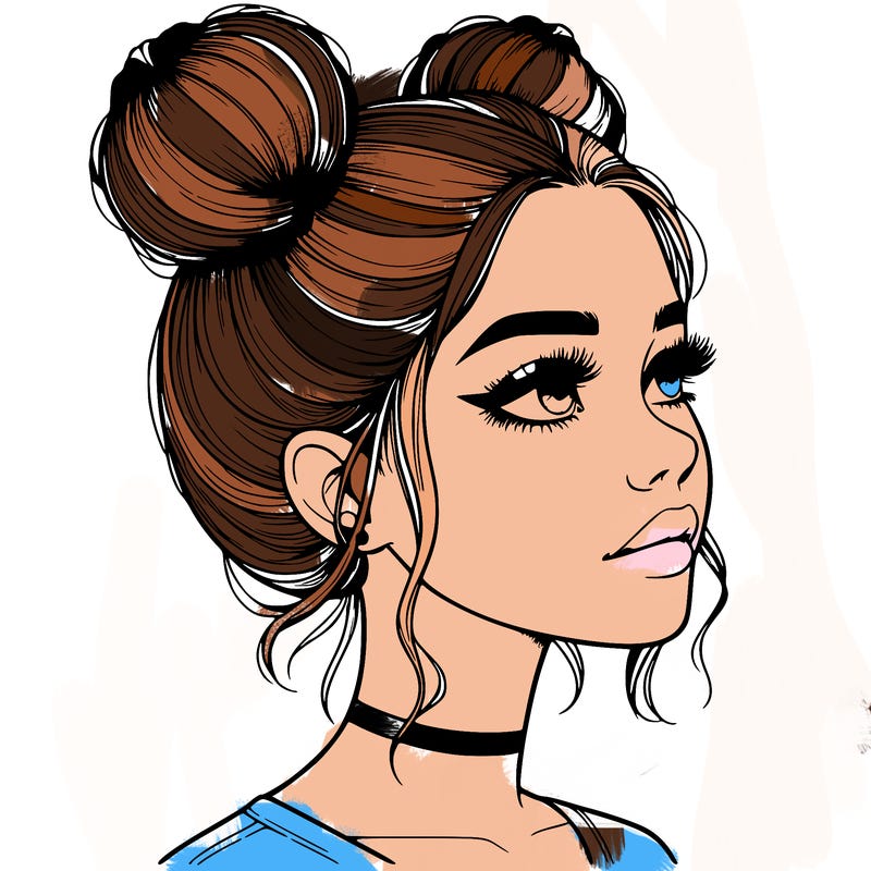 realistic girl with buns on the top of her head