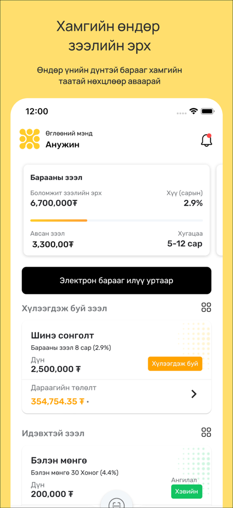 OmniWay. - Dashboard of OmniWay app showing user loan limits and credit status