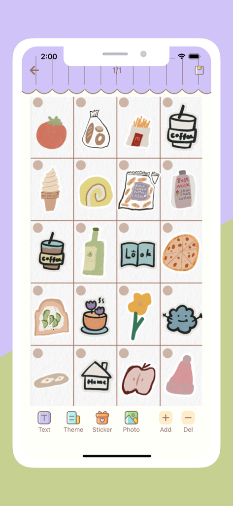 Cuadrícula de lindas pegatinas e íconos dibujados a mano para journaling digital estético.