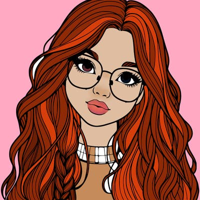 girl with long hair and freckles and glasses realistic