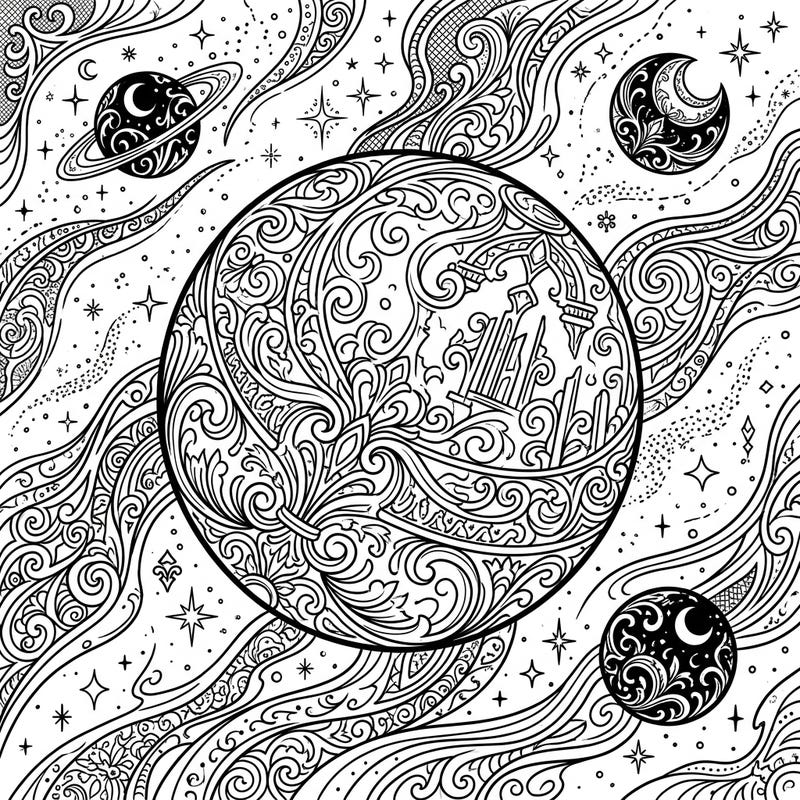 Explore the depths of a fantastical cosmos with our unique Rogue Planets Gothic coloring page. Unleash your creativity on a celestial ballet of dark elegance, intricate patterns, and mysterious adrift worlds.