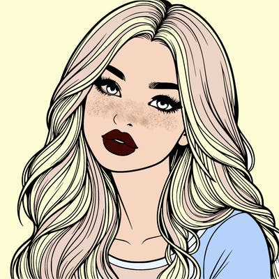 realistic girl with hair on her hair and lips