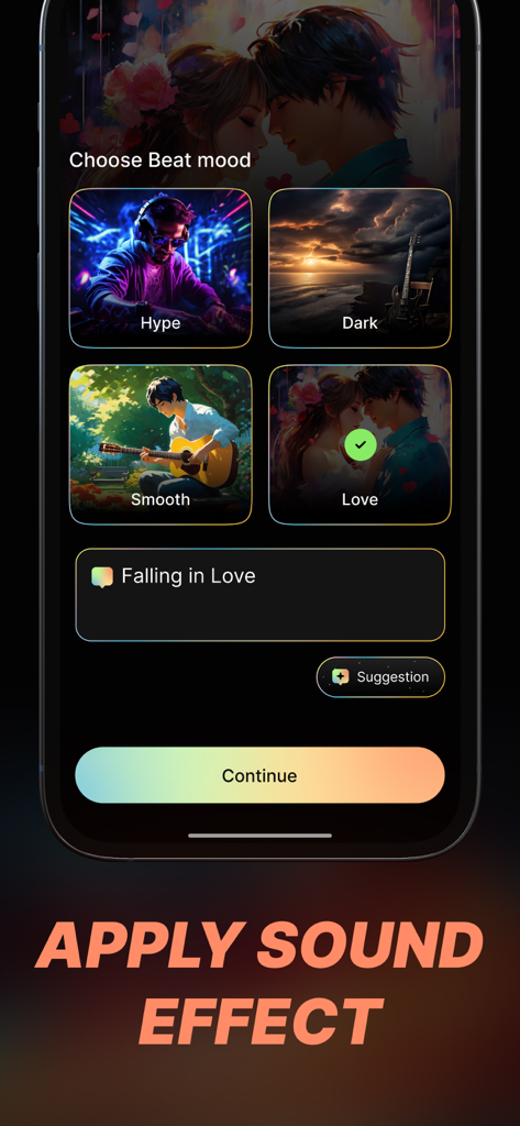 Écran de sélection de l'ambiance musicale dans l'application Générateur de Paroles de Rap par IA.