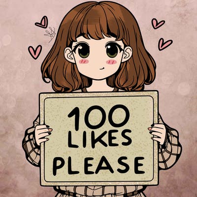 a girl holding a sign saying 100 likes please
