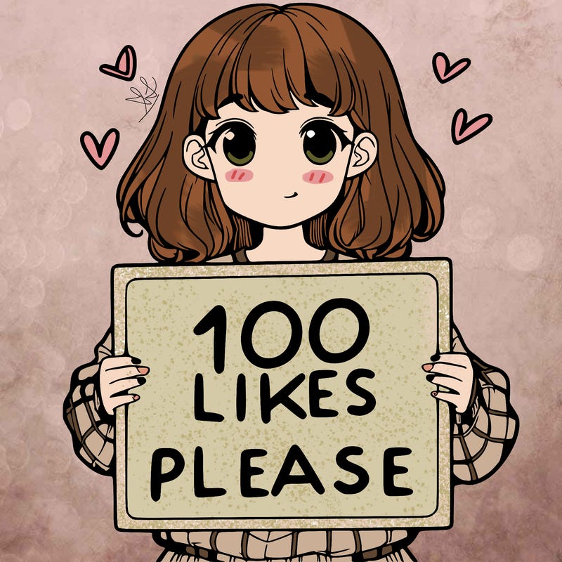 a girl holding a sign saying 100 likes please