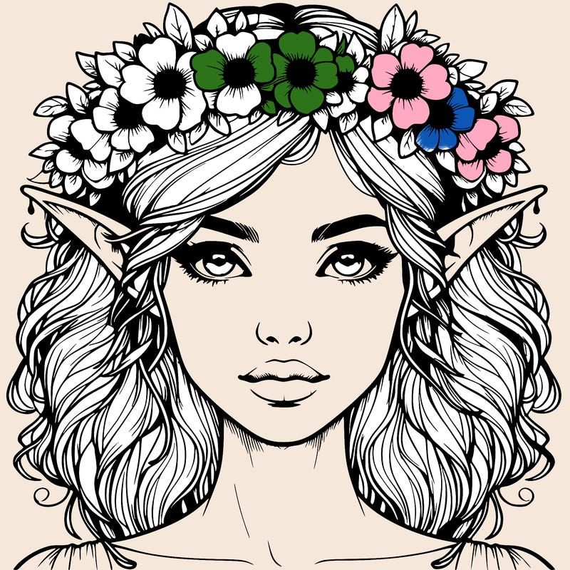 realistic female elf with flower crown