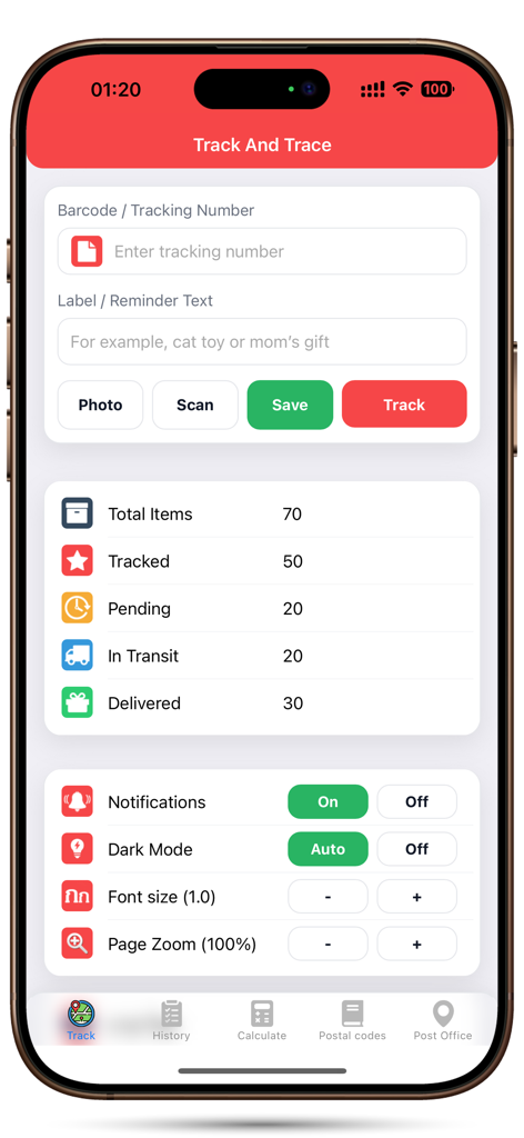 ThaiEMS(+all Thailand Carrier) - ThaiEMS app track and trace interface showing package status summary and tracking number input field