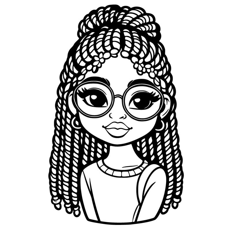 black girl with braids and glasses