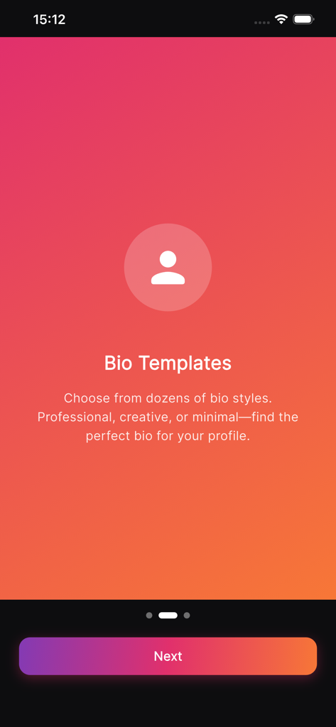 Honista - Honista app screen showcasing professional and creative Instagram bio templates