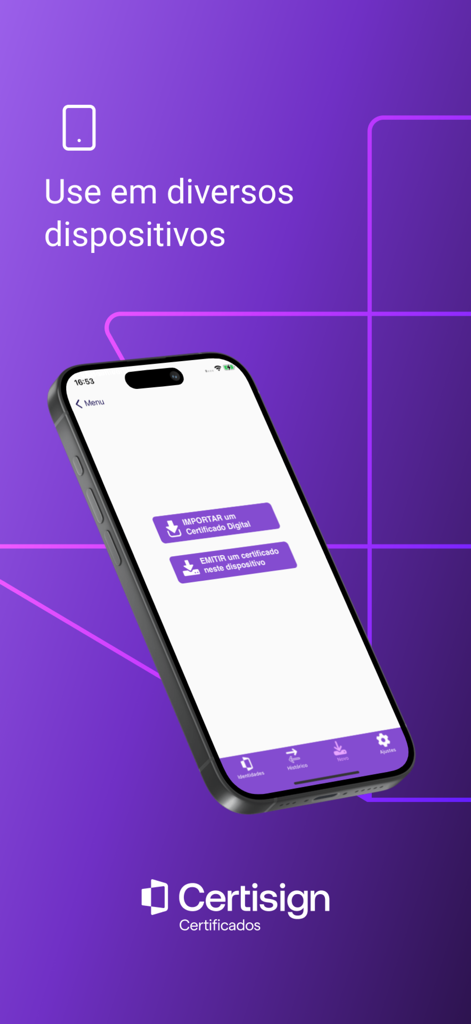 MobileID - Interface do aplicativo MobileID para gerenciamento de certificado digital em um smartphone.
