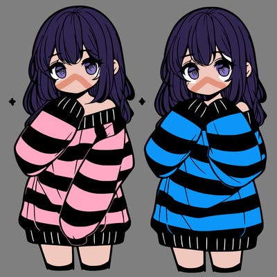 anime girl in a striped oversized sweater