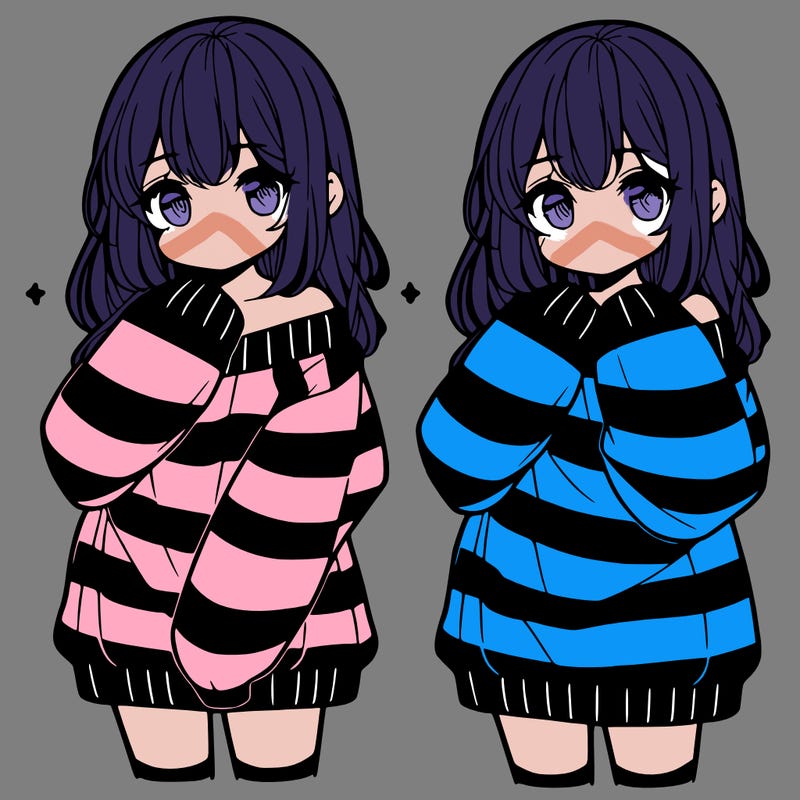 anime girl in a striped oversized sweater