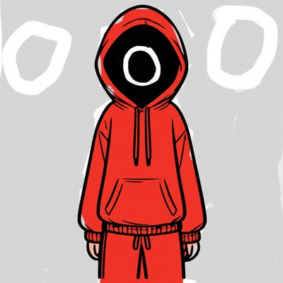 faceless girl in a tracksuit with a hood on and no hair