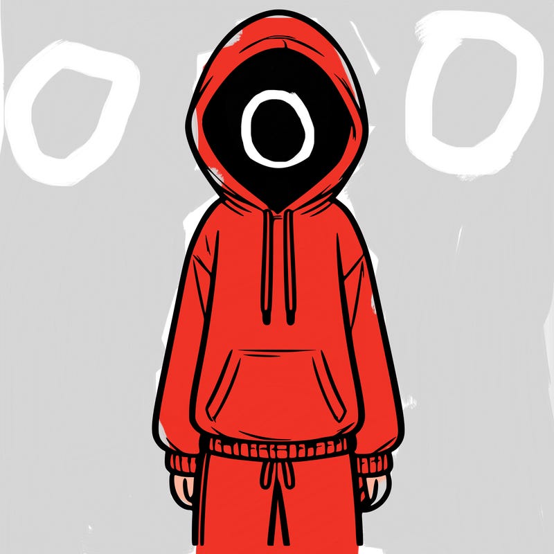 faceless girl in a tracksuit with a hood on and no hair
