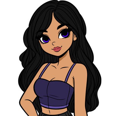 a pretty girl portrait in a crop top and has long hair and pretty eyes