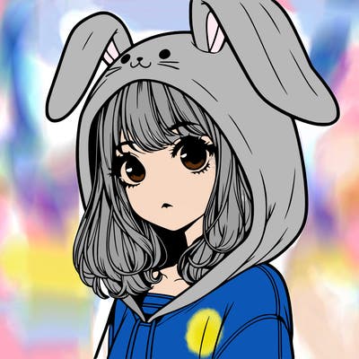 realistic girl wearing a bunny hoodie