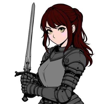 female knight realistic style with a sword