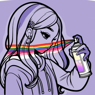 a realistic girl spray painting