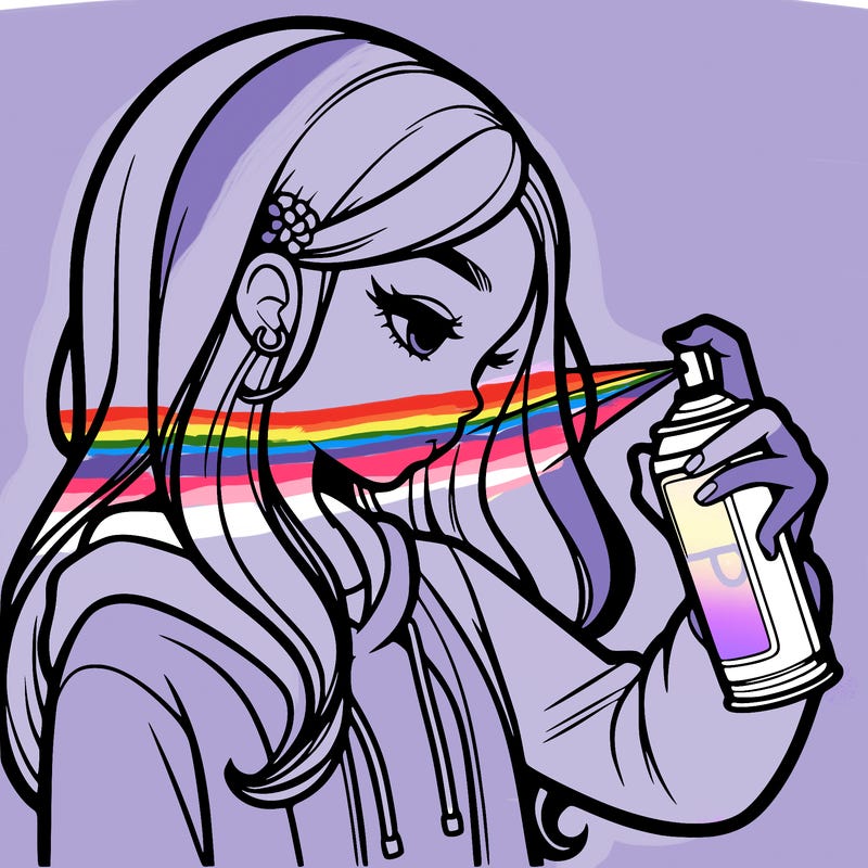 a realistic girl spray painting