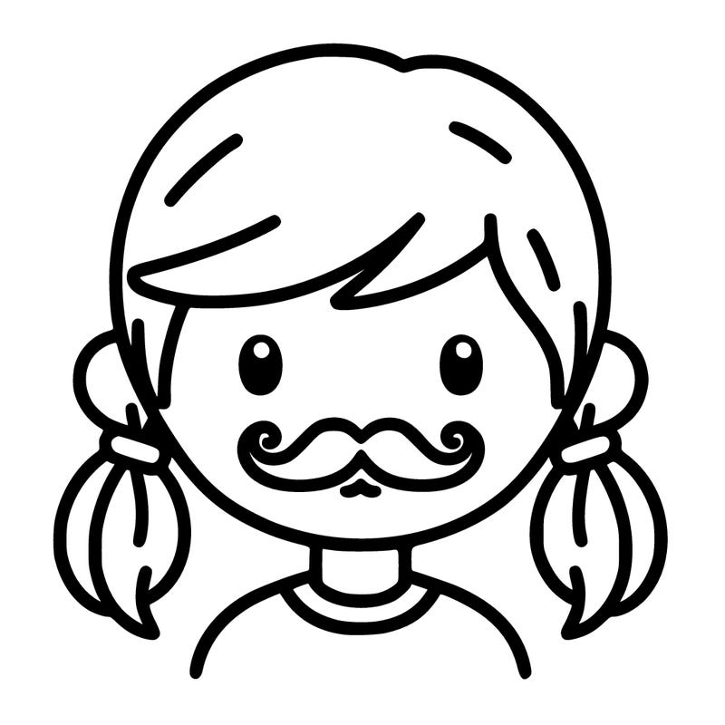 person with mustache and pigtails