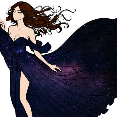 realistic woman in dress flowing the the wind