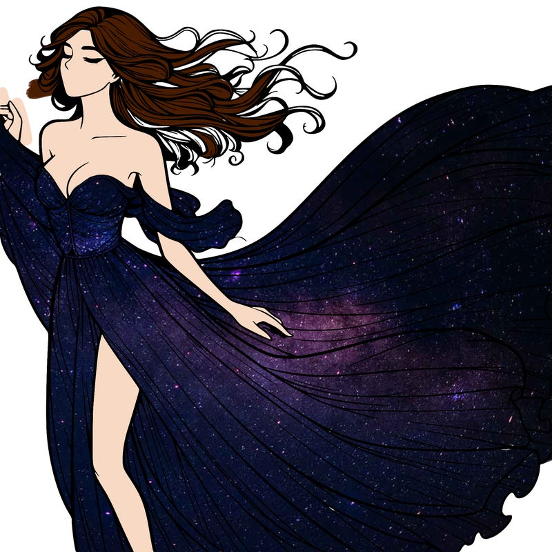 realistic woman in dress flowing the the wind