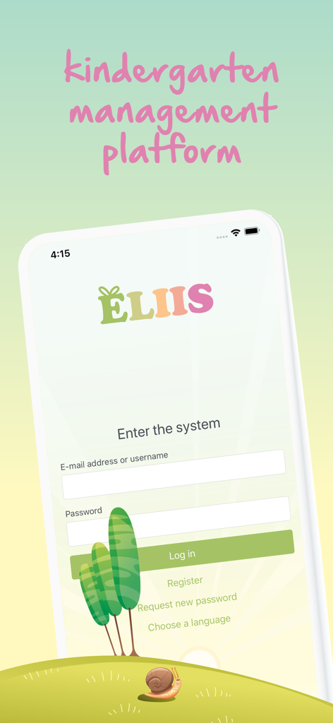 Eliis kindergarten management platform login screen