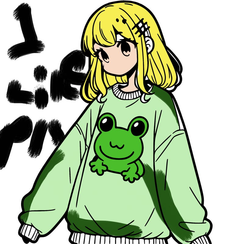 girl wearing frogging sweatshirt