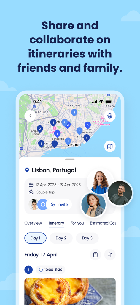 JRNEY - AI Trip Planner - Collaborative travel itinerary in JRNEY AI Trip Planner for a group trip to Lisbon Portugal